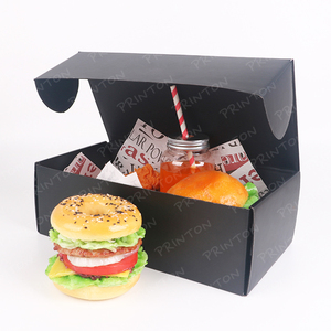 認定黒段ボール使い捨てハンバーガーフライドチキンスナック包装折りたたみバーガーボックス - Product Image 6