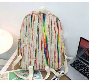 Rainbow Striped Cotton <b>Backpack</b> for Girls High Capacity School <b>Backpacks</b> for University Students - Product Image 3