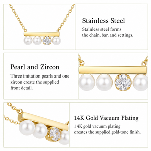 Collier barre en perles et zircons en acier inoxydable plaqué or 14 carats sous vide, variantes or et argent - Product Image 3
