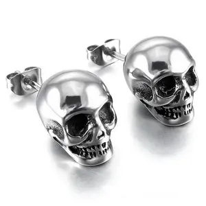 Vintage Zinc Alloy Skeleton Stud Earrings for Women Men Hallows' Day Punk Jewelry Accessories with Anti Silver