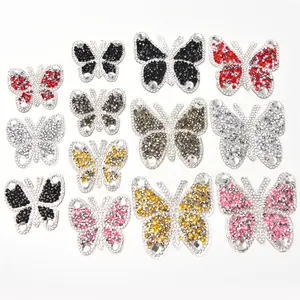 Exquis Résine Diamant Papillon Applique Hot Fix Vêtements Adhésif Maille Chaussures Bijoux Coller Strass Patchs Accessoires