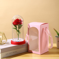 Lampe de nuit romantique en fleurs artificielles, rose en feuille d'or 24 carats sous cloche en verre avec lumières LED et base à paillettes pour la décoration intérieure et les cadeaux