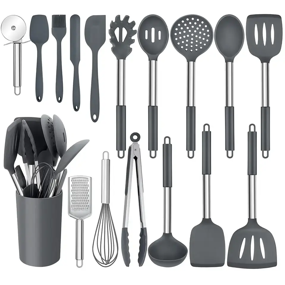 Set di utensili da cucina in silicone trasparente antiaderente resistente al calore e set di staffe in silicone