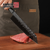 Couteau de chef japonais Kiritsuke Amber de 8 pouces, acier au carbone, véritable acier forgé, couteau de chef japonais noir, manche en résine époxy