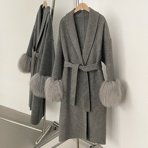 Autumn Winter In-Stock Women's High-End Double-Sided <strong>Beach</strong> Wool Cuffs Versatile Long Design Woolen <strong>Coat</strong> - Product Image 3