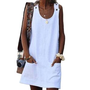 Delle Donne calde di Estate Allentato Abito Senza Maniche <span class=keywords><strong>In</strong></span> Cotone di <span class=keywords><strong>Lino</strong></span> Della Bretella del Vestito Da Tasca - Product Image 1
