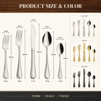Ensemble de couverts en acier inoxydable double ligne, finition miroir argentée, luxe pour hôtels et restaurants, comprenant fourchette, couteau et cuillère