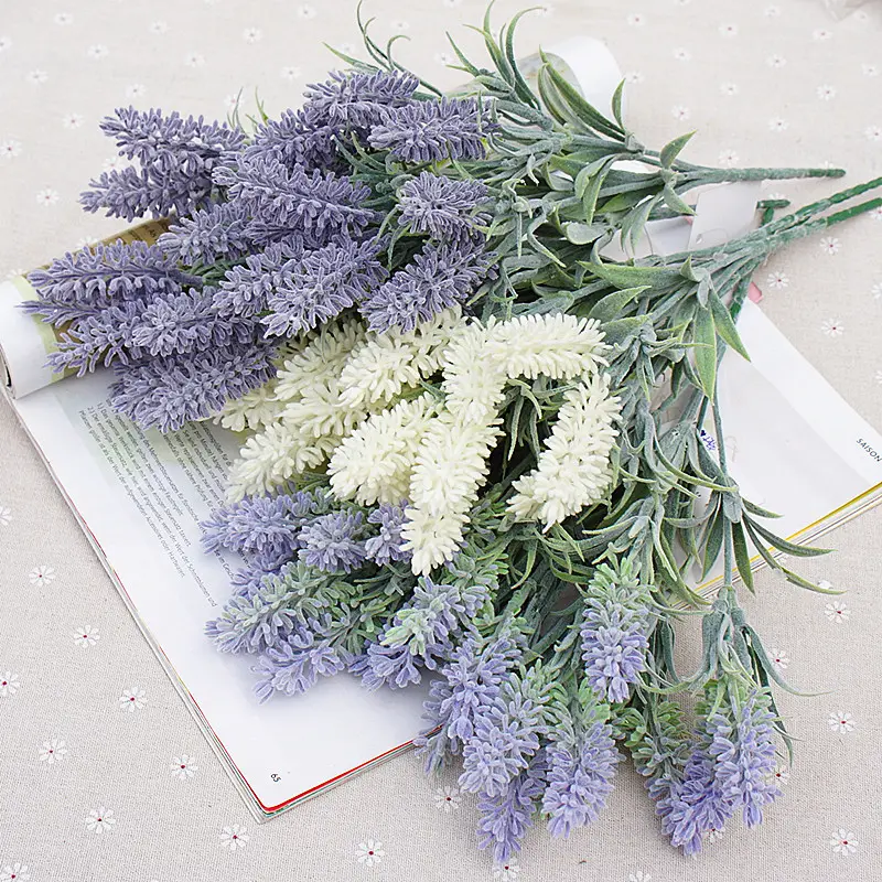 SN-HD06 mariage décoration de bureau à domicile arrangement floral 6 fourchettes 10 tête violet blanc petit plastique fleur de lavande artificielle