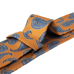 <span class=keywords><strong>Cravate</strong></span> d'affaires faite à la main pour hommes Cravates en <span class=keywords><strong>soie</strong></span> imprimée en satin personnalisé en gros avec motif cachemire bleu et <span class=keywords><strong>cravate</strong></span> sur fond doré - Product Image 6