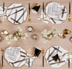 40pcs Colorblock Pattern Set de vaisselle jetable pour les fêtes de Noël et de Pâques-Comprend des assiettes en papier, des tasses et des serviettes Niveau alimentaire - Product Image 3