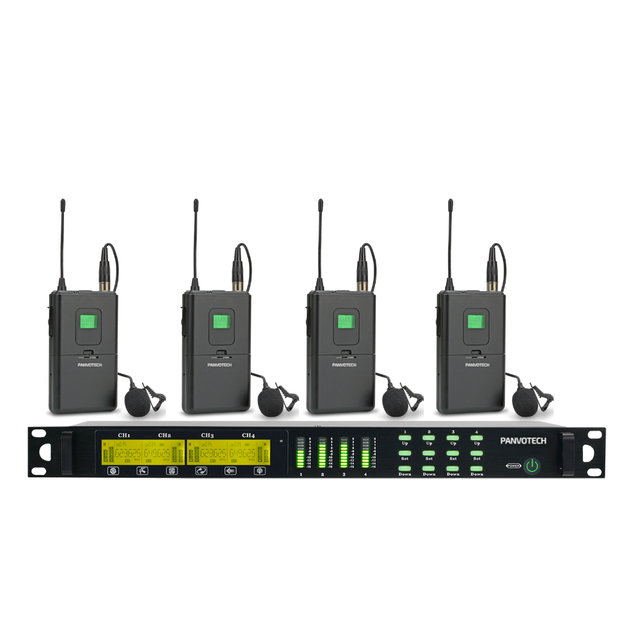 Professional UHF 4-Channel Wireless Handheld Lavalier Headset Microphone Noise Cancelling 80M Working Range CE/FCC Certified