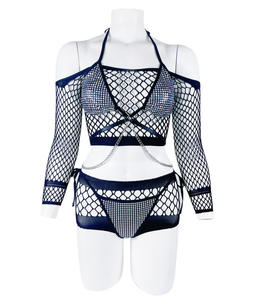 Star Sexy Underwear Temptation Spicy Girl Nightclub Highlights Fishing <b>Net</b> Split Body Erotic Thin Lingerie Bra Set - Product Image 6