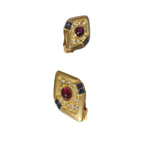 Großhandel Art Deco Rubin Saphir Clip-On Ohrringe Unisex 14K Vergoldet Umweltfreundliche Metall-Edelstein-Ohrclips 1920er Schmuck Rostfrei - Product Image 3