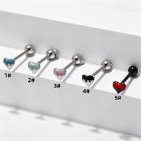 Barbell Tindik Industri Stainless Steel untuk Lidah, Puting, Telinga, Bentuk Hati, Berlian, Ulir Luar