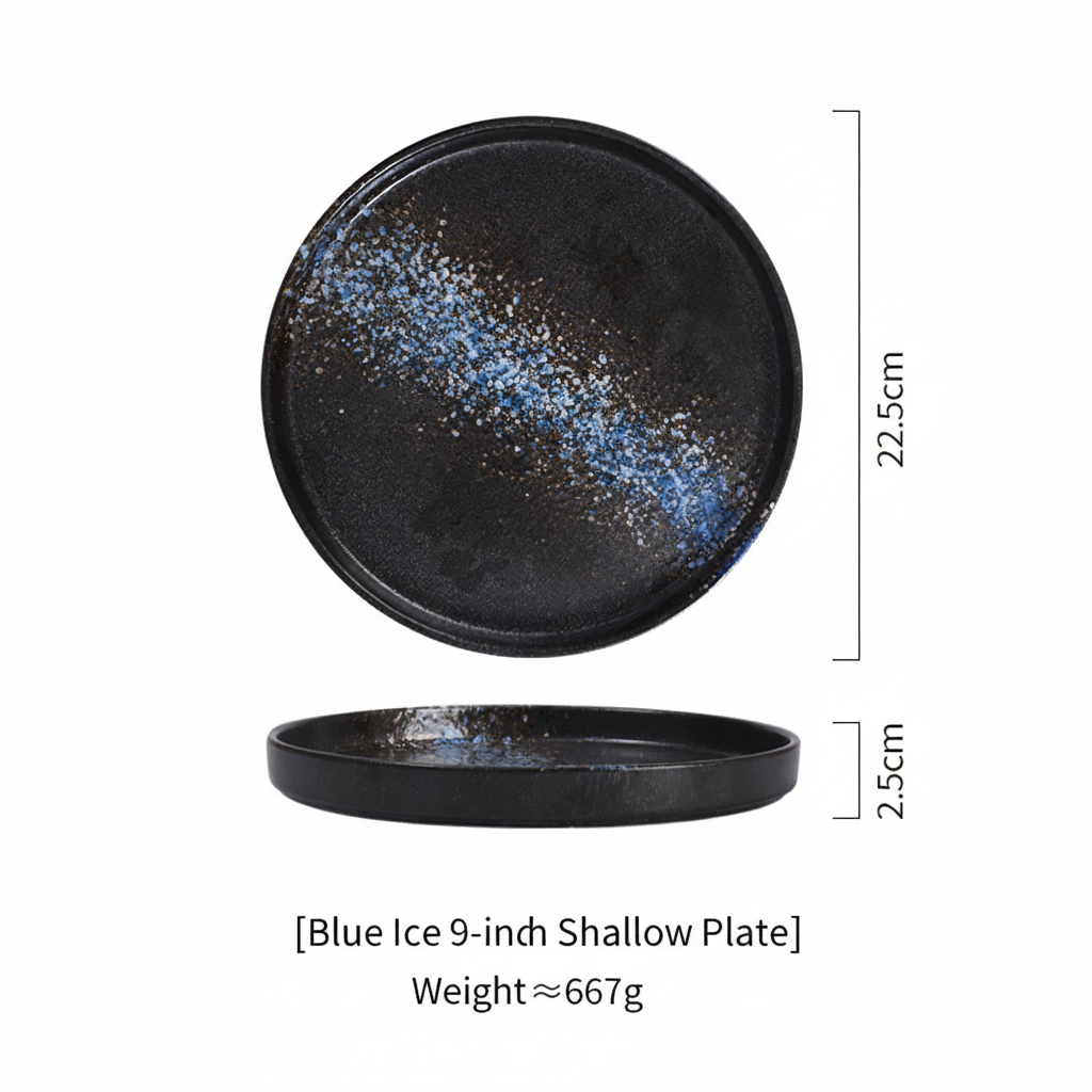 Black 9-inch flat bottom plate-blue ice