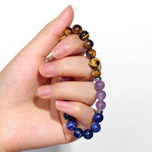 สร้อยข้อมือตาเสืออเมทิสต์บลูสโตน8มม. สร้อยข้อมือโยคะเพื่อความเครียด - Product Image 3