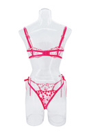 Ensemble de lingerie brodée Love rouge en gros ensemble soutien-gorge et culotte érotiques à bretelles réglables en dentelle sexy