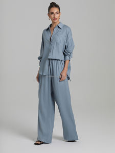 Pantaloni Casual da <span class=keywords><strong>donna</strong></span> alla moda abito 100% <span class=keywords><strong>lino</strong></span> protezione solare camicia a maniche lunghe camicetta traspirante semplice temperamento lana - Product Image 3