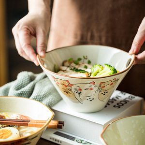 Tazón de ramen de cerámica profunda de estilo japonés con agujero <span class=keywords><strong>para</strong></span> palillos <span class=keywords><strong>para</strong></span> ensalada, sopa, Udon Pho - Product Image 3