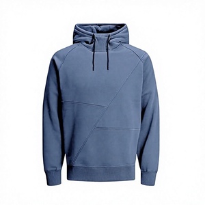 เสื้อฮู้ดผู้ชายสีพื้น แขนเสื้อแบบแร็กแลน ทรงปกติ สวมใส่สบายๆ สำหรับฤดูใบไม้ร่วง สีน้ำเงิน ผ้าฝ้ายเฟรนช์เทอร์รี่ - Product Image 1