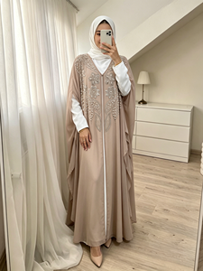 Muslim Women Luxury <b>Chiffon</b> Abaya with Beads Batwing Sleeve Modest Kaftan (6742) - Product Image 1