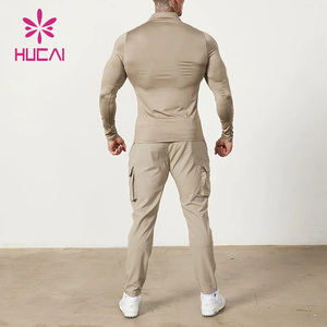 Camiseta Deportiva Personalizada HUCAI, Cuello Alto, Ligera, Ajustada, con Cierre de Cremallera de 1/4, Camiseta de Compresión para Hombre, Manga Larga para Gimnasio - Product Image 3