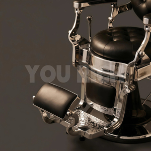 Fauteuil de barbier hydraulique capitonné noir vintage, robuste et inclinable, avec base chromée pour salons de coiffure masculins - Product Image 6