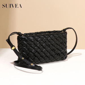2024 New <b>Bag</b> Female Handmade <b>Woven</b> <b>Bag</b> Senior Sense of Light Luxury Niche Black Simple Shoulder Crossbody Small square <b>Bag</b> - Product Image 3