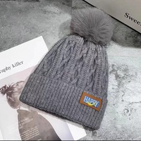 Gorro de Invierno de Punto con Pompón de Piel para Mujer, para Banquetes, Actividades al Aire Libre, Esquí, Gorro Grueso y Cálido con Pompón