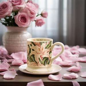 แก้วกาแฟเซรามิกสไตล์โบราณงานแฮนด์เมดลายดอกไม้รุ่นลิมิเต็ดใช้ได้กับเครื่องล้างจานแบบคลาสสิก - Product Image 3