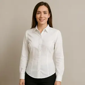 Camisa de Vestir Blanca de Manga Larga para Mujer Vicar, Color Sólido, Estilo Ejecutivo, Ajuste para Todas las Temporadas, Tejido de Tela - Product Image 3