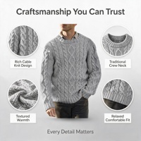 Pull en maille torsadée pour homme, col rond, style pêcheur, épais, OEM ODM, tricot sur mesure, faible MOQ