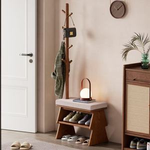Solid wood Christmas tree-shaped <b>shoe</b> bench with coat rack, suitable for home use and entryway. - Product Image 1