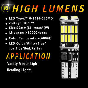 Светодиодные Автомобильные лампы HOLY Car canbus T10 4014 26SMD, широкие лампы для номерного знака, лампы для чтения T10 <span class=keywords><strong>194</strong></span> 168 W5W, сигнальные лампы - Product Image 4