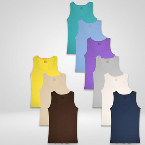 Débardeurs Flexibles en Tissu Dobby 100% Coton Uni Vintage pour Femmes Sexy Basics |   Lots et couleurs variés de cols ras du cou ou en V - Product Image 3