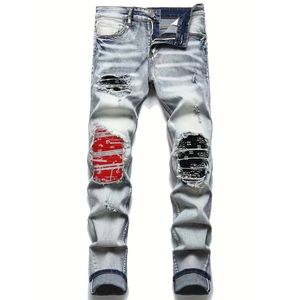 Pantalones Vaqueros Ajustados de Mezclilla para Hombre, Estilo Y2K 2025, Deslavados, Rotos, con Parches Bordados, Estilo Hip-Hop, Directo de Fábrica - Product Image 1