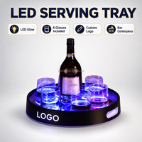Plateau de service lumineux LED personnalisé pour bar, boîte de nuit, discothèque, lounge, fête, avec support pour bouteille de whisky et verres à liqueur