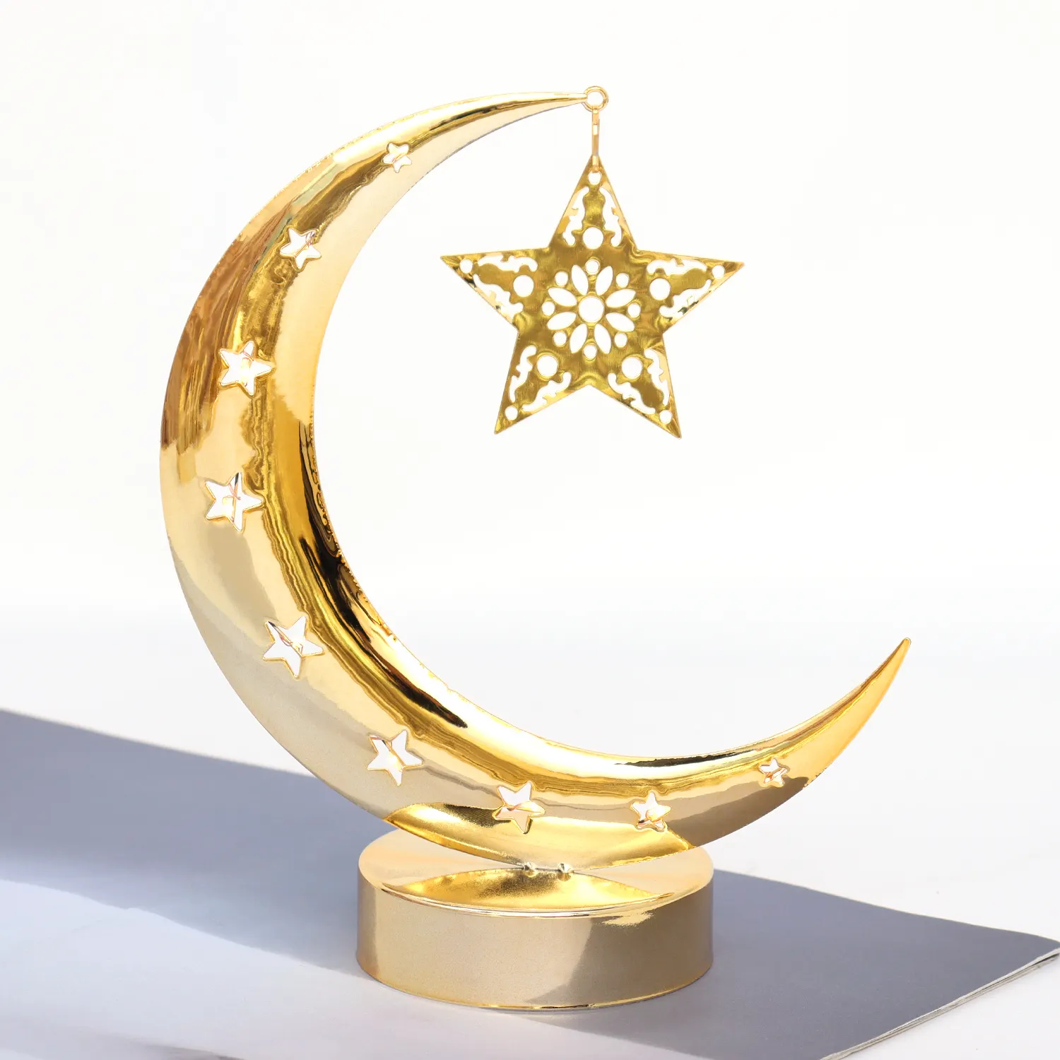 Pafu New Islamic Home Decor Ramadan Eid Gift Table Top Gold Metal Table Centrepiece Crescent Moon & Hanging Star