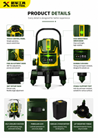 Niveau laser rotatif automatique industriel 5 lignes à auto-nivellement, laser vert 532nm, alimentation par batterie au lithium 3