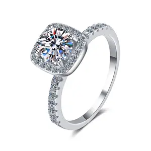 Luxe Trouwring Voor Vrouwen Bruids 925 Sterling Zilver Geplatineerd 0.5ct 1ct 2ct Belofte Stralende Moissaniet Diamanten Ring