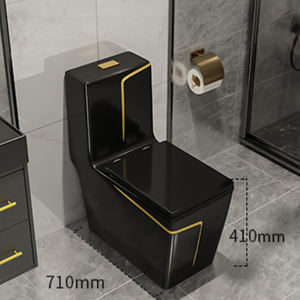 WC monobloc moderne noir électroplaqué, à poser au sol, à double chasse, avec siphon en S et réglage <span class=keywords><strong>de</strong></span> la pression <span class=keywords><strong>de</strong></span> l'<span class=keywords><strong>eau</strong></span>, idéal pour les hôtels - Product Image 3