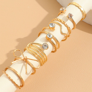 Ensemble de bagues d'articulation avec diamants, ensemble de 8 pièces, anneau torsadé en <span class=keywords><strong>V</strong></span> avec nœud papillon, ensemble de bagues pour femmes, bijoux design bohème pour doigts - Product Image 2