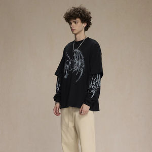 Nouveau Hip Hop surdimensionné Crewneck personnalisé Sweat-shirt lourd à manches longues à double couche pour hommes - Product Image 3