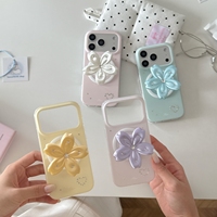 Casing HP Lipat Satin Floral Rhinestone IMD TPU+PC Cincin Magnetik Anti Benturan Penyangga untuk Menonton Video, Cocok untuk 18 Pro