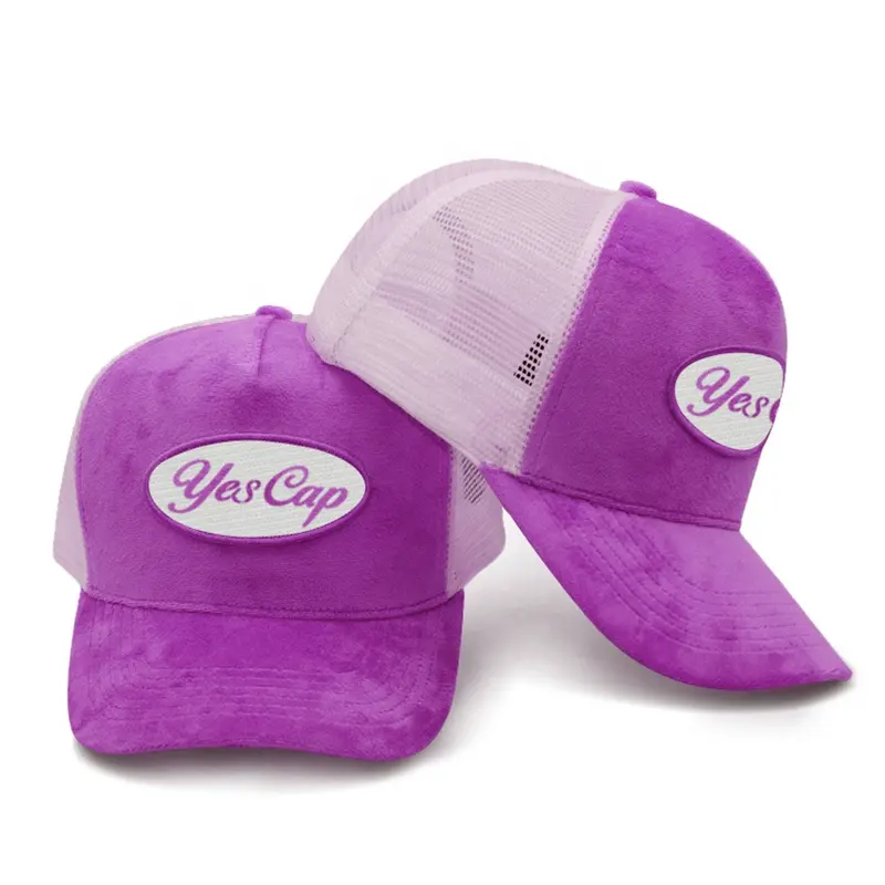 fashion style 5 panel pink velvet baseball hat suede mesh trucker cap velour snapback hat