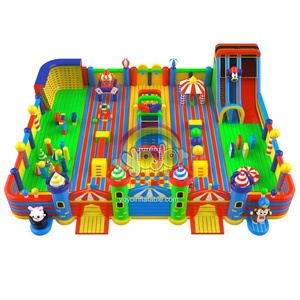 <b>Large</b> Circus Inflatable Playground With <b>Slide</b> Obstacle Course Cartoon Animal Decor Kids Commercial Play Equipment For Rental - Product Image 1