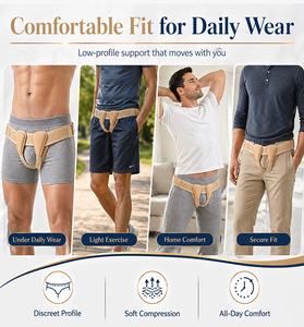 Ceinture de soutien lombaire simple en néoprène pour hommes, attelle de protection sportive pour hernie, avec coussinets de compression amovibles, protège-guêtres et parties inguinales - Product Image 3