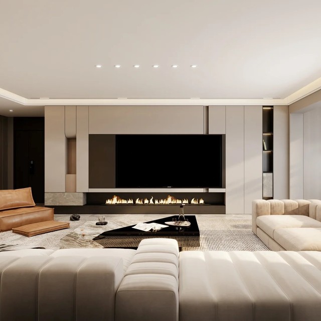 Modern Custom TV Cabinet Modular Media Cabinet LED Display Screen Custom Color Wood Material + Easy Assembly for Living Room