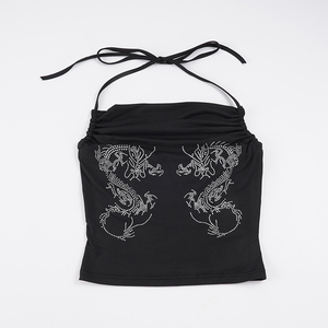 Sexy Dragon Print Digital Printed Breathable Knitted <b>Silver</b> Foil Solid Color Camisole Women's Streetwear Club Tank <b>Top</b> - Product Image 2