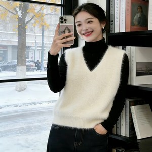 Pull sans manches en <span class=keywords><strong>mohair</strong></span> à col en V pour femmes, nouvelle collection printemps - Product Image 1